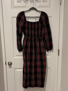 J. Crew Tartan Plaid Smocked Cotton Midi Dress